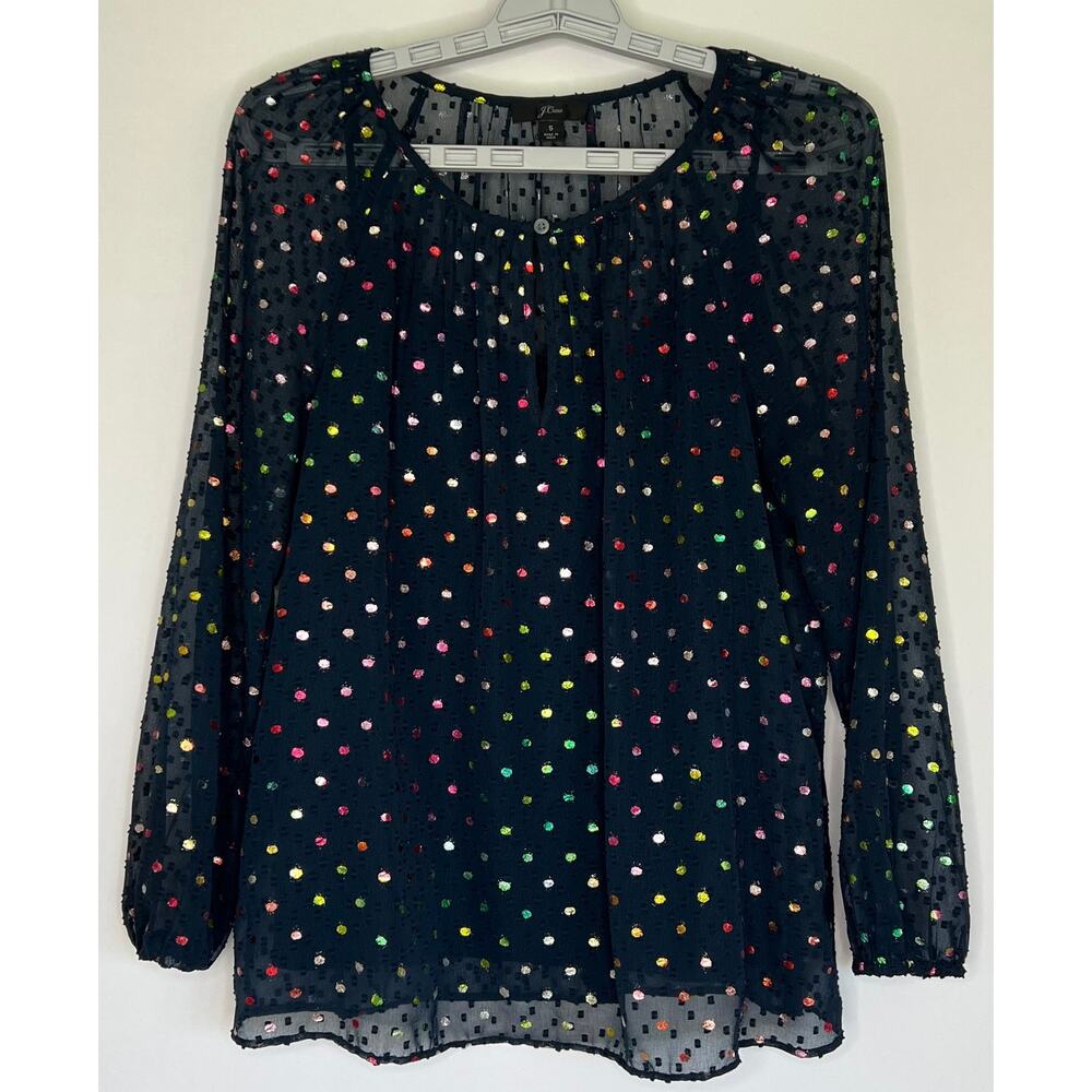 J. Crew Women Size Small Navy Rainbow Polka Dot Pullover Blouse